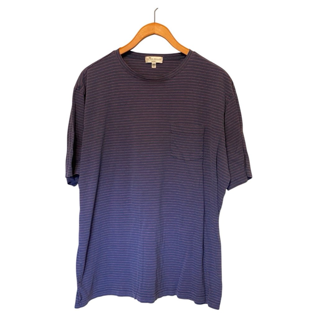 Peter Millar Blue Pink Pin-Stripe S/S T-Shirt Men's Xl Pocket Tee